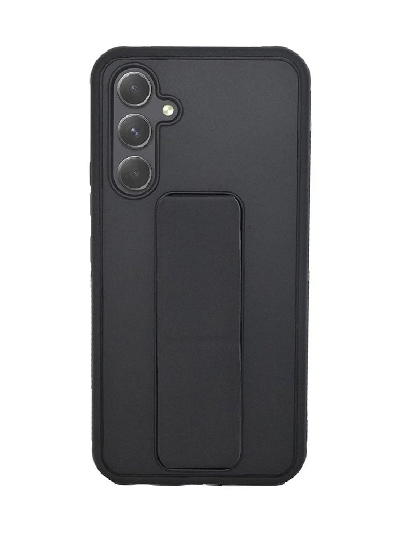 Olliwon Full Protection Wrist Strap Magnetic Car Holder Soft Silicone Horizontal & Vertical Kickstand Case Cover For Samsung Galaxy A34 5G (Black) - Image 2