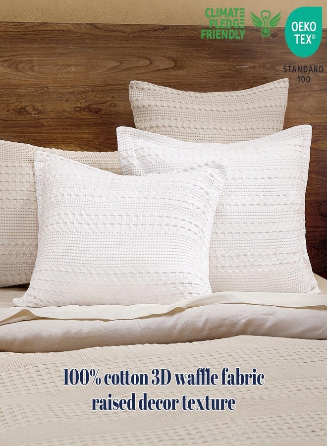 PHF 100% Cotton Ruffle Waffle Pillow Shams Standard Size, 2 Pack 20" x 26" Soft Skin-Friendly Pillowcases, No Filling, Aesthetic Home Decor, Breathable Waffle Weave Bed Pillow Covers, White - Image 3