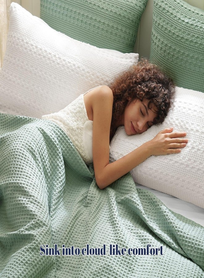 PHF 100% Cotton Ruffle Waffle Pillow Shams Standard Size, 2 Pack 20" x 26" Soft Skin-Friendly Pillowcases, No Filling, Aesthetic Home Decor, Breathable Waffle Weave Bed Pillow Covers, White - Image 2