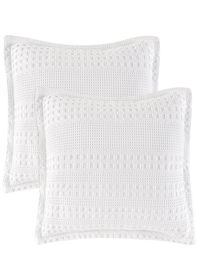 PHF 100% Cotton Ruffle Waffle Pillow Shams Standard Size, 2 Pack 20" x 26" Soft Skin-Friendly Pillowcases, No Filling, Aesthetic Home Decor, Breathable Waffle Weave Bed Pillow Covers, White - Image 1