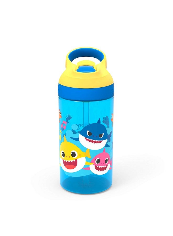 Zak Designs Baby Shark Kids Water Bottle With Straw And Built In Carrying Loop Made Of Durable Plastic, Leakproof Design (16 Oz (Bbsat381) - Image 1