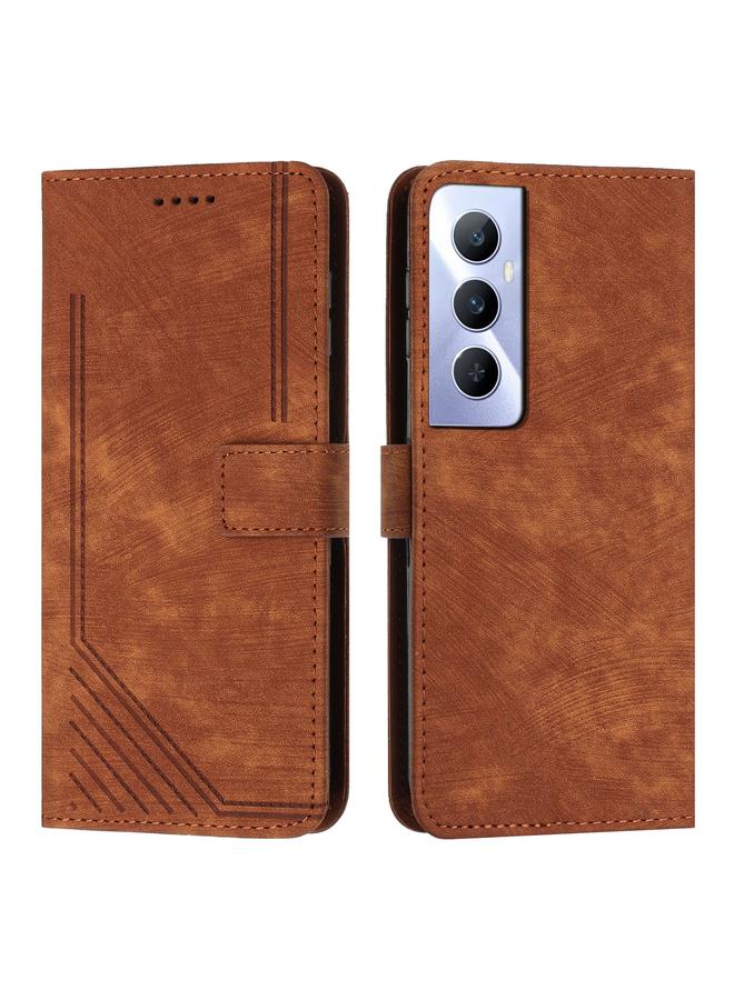 S-TOP Case For Realme C65 4G Skin Feel Stripe Pattern Leather Phone Case with Lanyard - Image 1