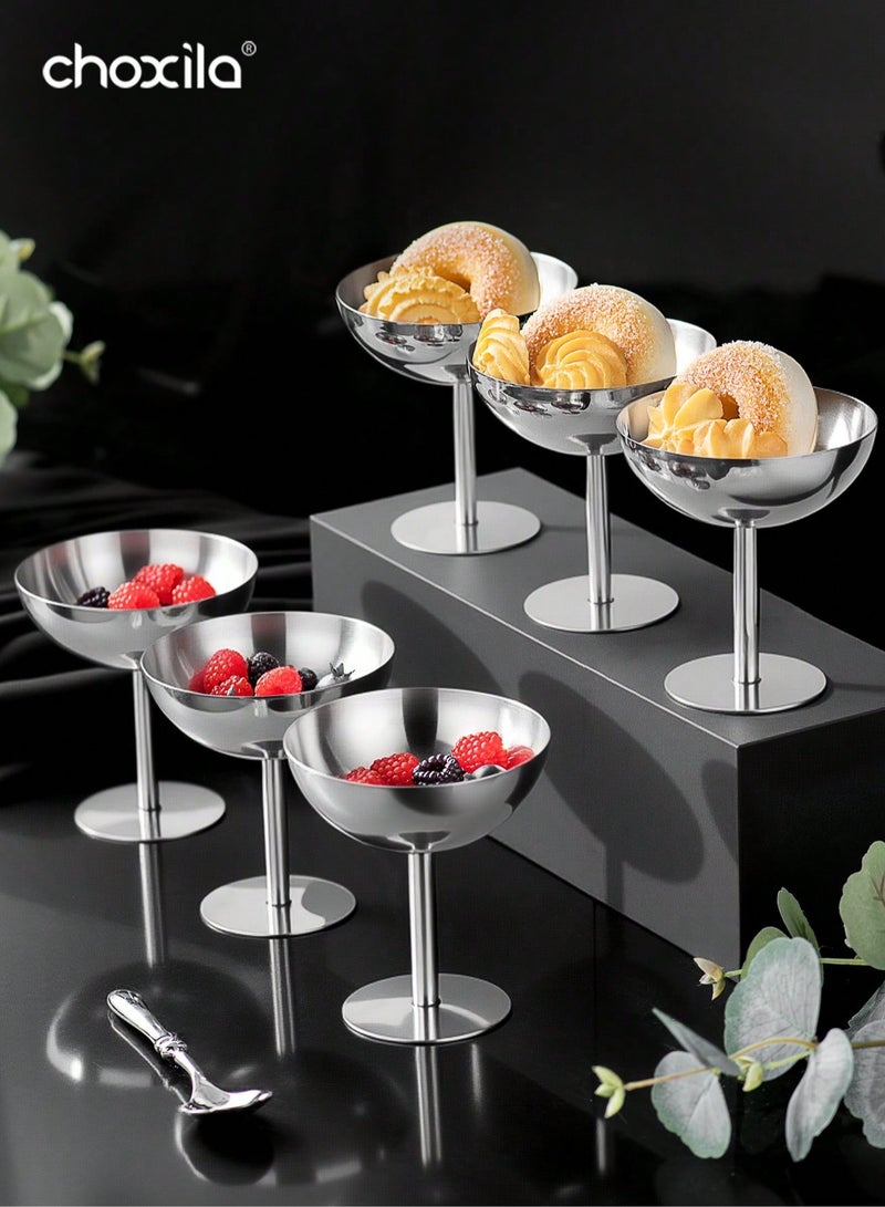 choxila 6pcs Dessert Cup, Dessert Bowl, Stainless Steel Dessert Cup, Ice Cream Cup, Pudding Cup, Custard Bowl - Image 1