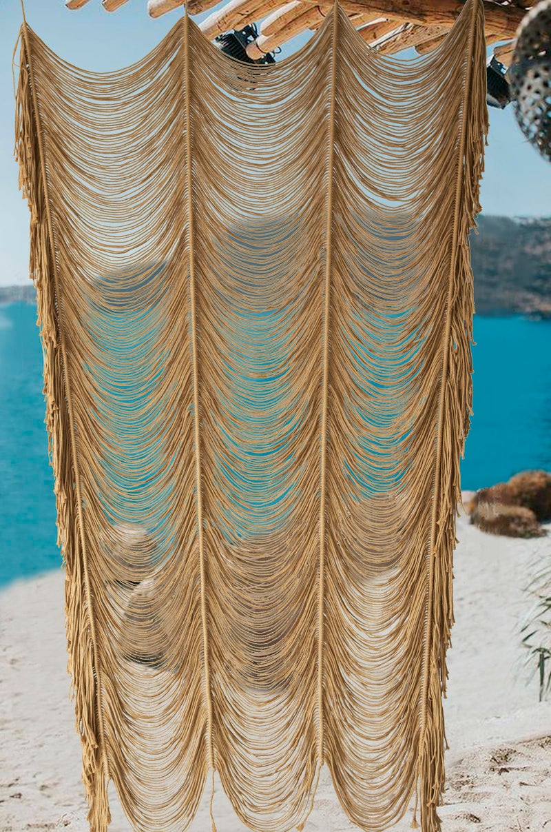 Flber Macrame Curtain Boho Curtain Doorway Window Wall Decor Fiber Yarn Art Handwoven Wall Hanging Art Craftsmanship Home Door Bedroom Wedding Backdrop Arch,Closet Room Divider 59" W x 75" H (1 Panel,Khaki) - Image 4