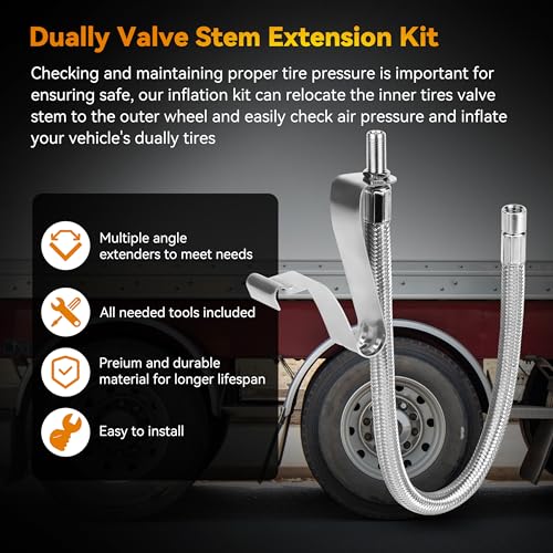 RVZONE Dually Valve Stem Extenders Kit, Stainless Steel Braided Valve Stem Extension fits 16" to 19-1/2" Dual Wheels Tire Valve Extension for Most Cars Motorhome RVs Trailers Trucks - Image 2