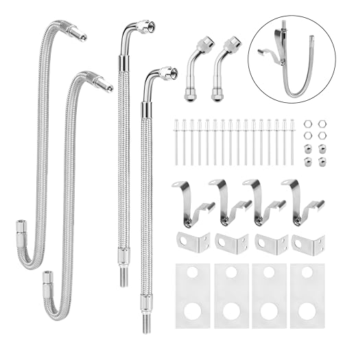 RVZONE Dually Valve Stem Extenders Kit, Stainless Steel Braided Valve Stem Extension fits 16" to 19-1/2" Dual Wheels Tire Valve Extension for Most Cars Motorhome RVs Trailers Trucks - Image 1