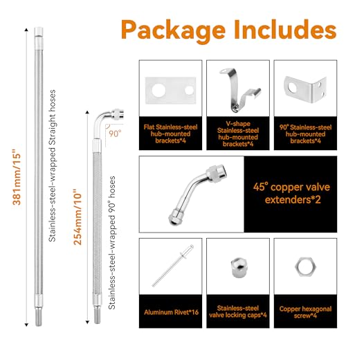RVZONE Dually Valve Stem Extenders Kit, Stainless Steel Braided Valve Stem Extension fits 16" to 19-1/2" Dual Wheels Tire Valve Extension for Most Cars Motorhome RVs Trailers Trucks - Image 5