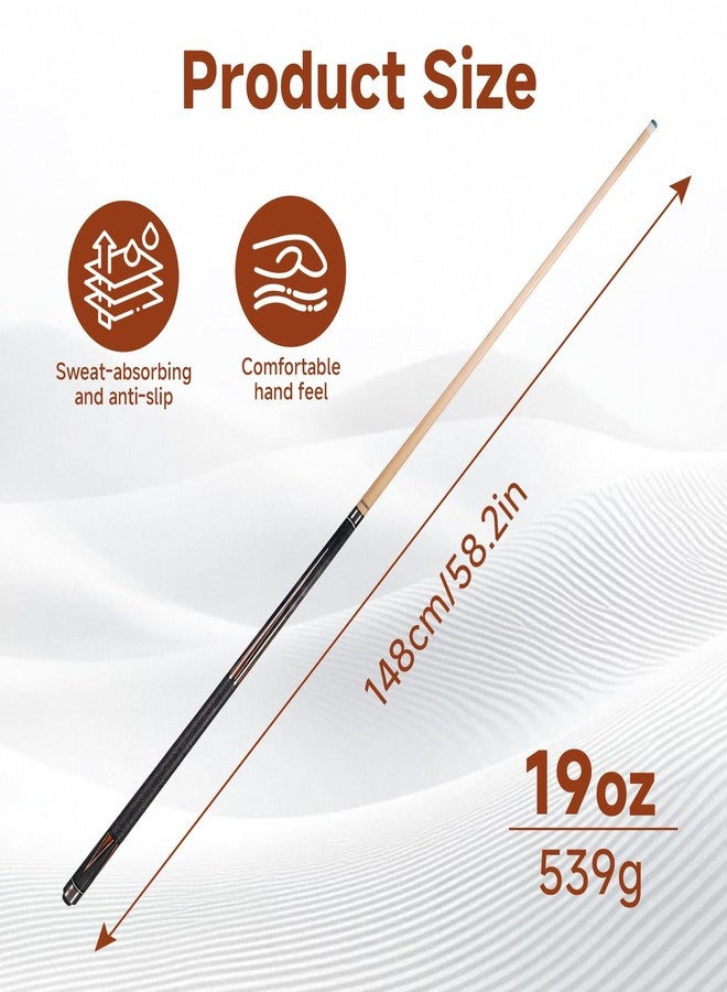 HMQQ Premium 58" Maple Pool Cue Stick, 19oz Billiard Cue with 13mm Leather Tip, Linen Wrap, Adjustable Weight System, Stainless Steel Joint, Carry Bag & Screw Kit - Deluxe Gift for Players (Black) - Image 3