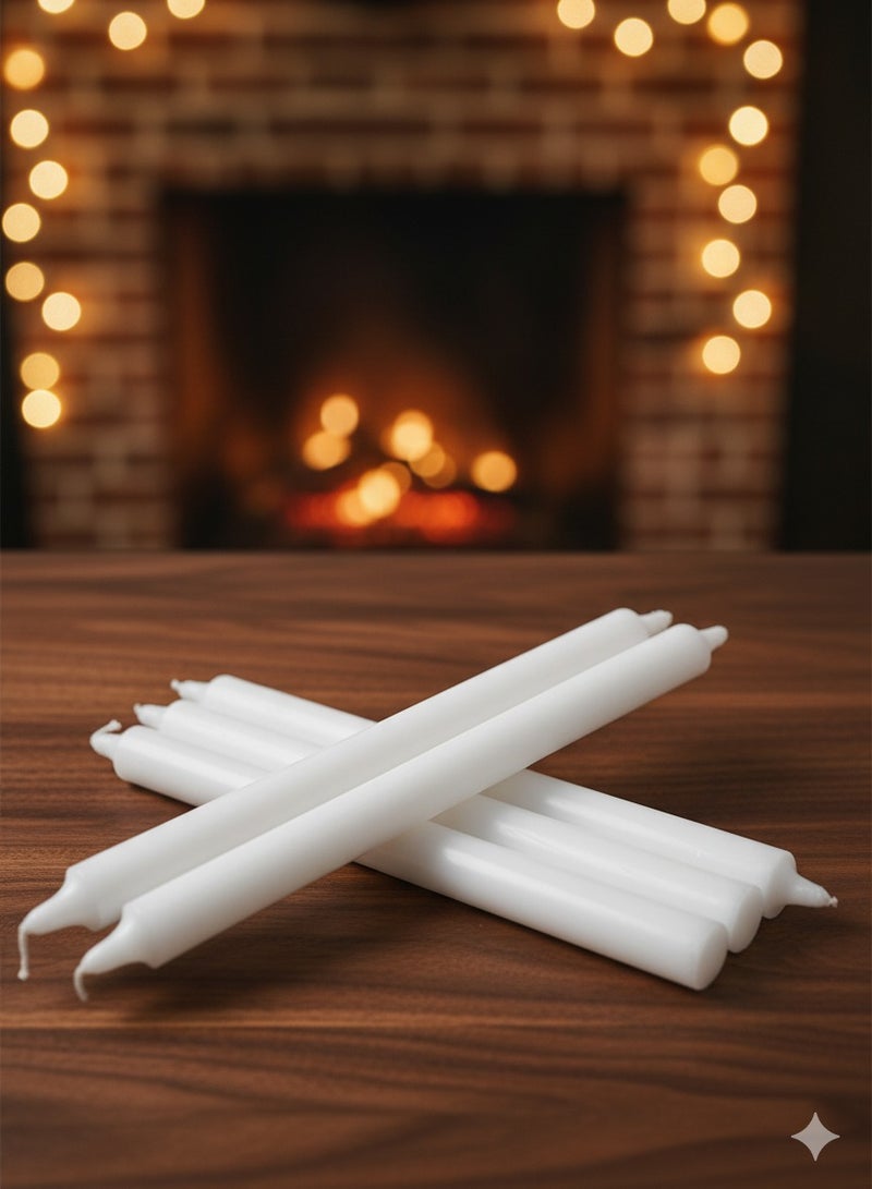 شموع بيضاء عادية غير معطرة، شموع مستقيمة طويلة مناسبة لتزيين طاولة العشاء، مثالية لأعياد الميلاد وحفلات الزفاف عبوة من 6 قطع - Image 1