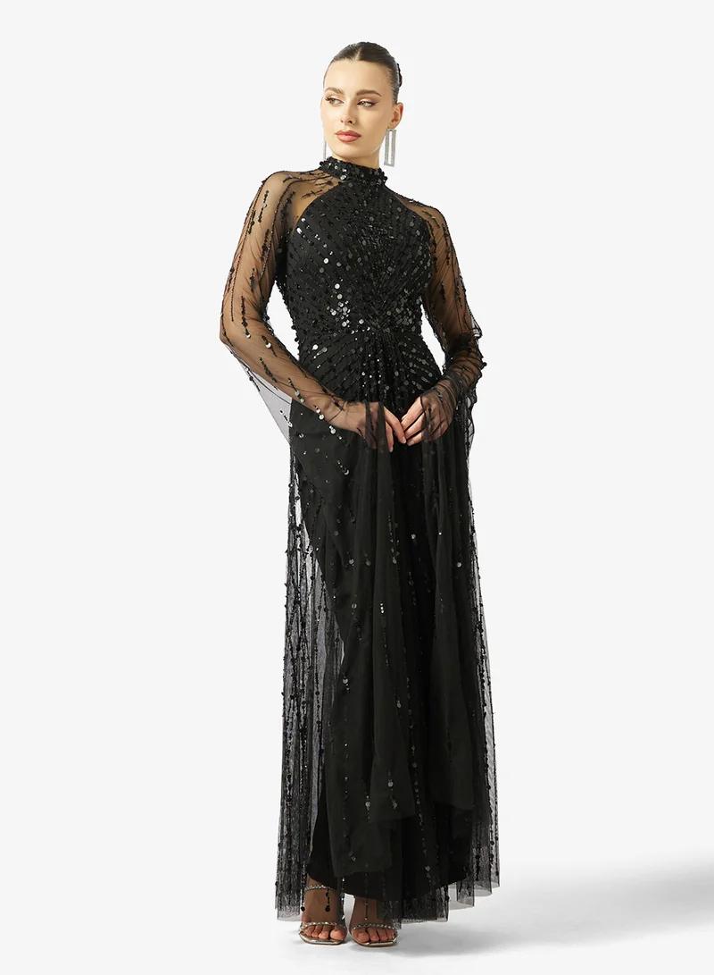 Namshi x  Beaded Embellished Evening Dress with Cape Sleeves for Women | Best Price UAE