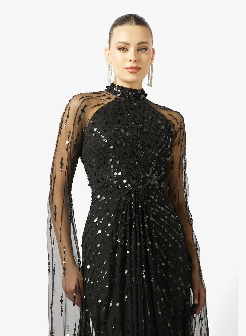 Namshi x  Beaded Embellished Evening Dress with Cape Sleeves for Women | Best Price UAE