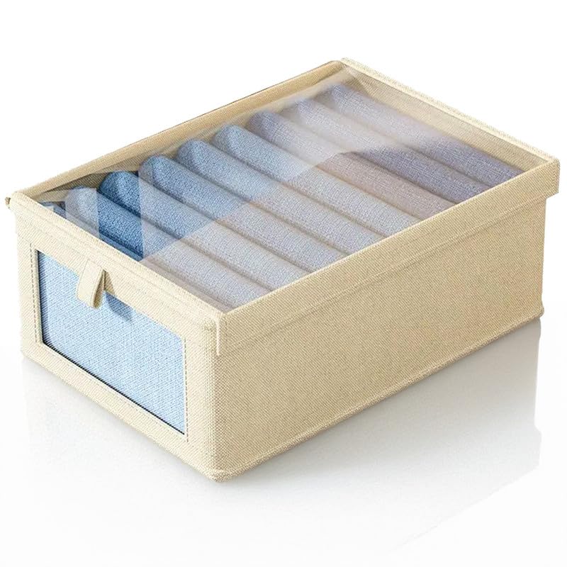PRIME PICK PRIME PICK Oxford cloth window Storage Box Cloth Organiser Pack of 1 XL clothes organizer NonWoven Wardrobe Organizer for Storage Box with Lid Metal Frame Handles Ideal for Almirah Drawer  - Image 1