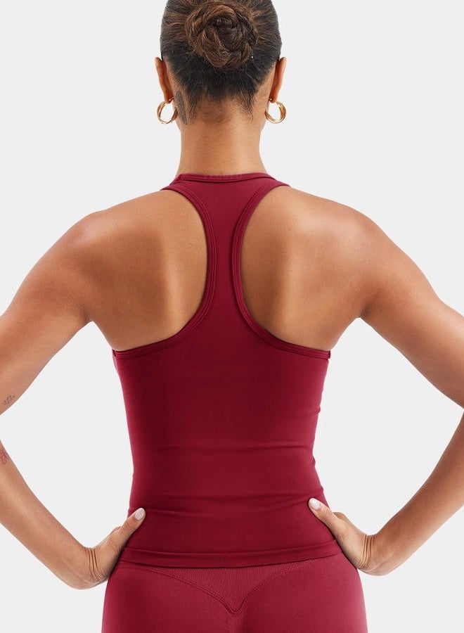YEOREO Esteile Workout Tank Tops for Women Square Neck Sleeveless Camisole Tops Seamless Racerback Gym Athletic Yoga Shirts, Wine Red, L - Image 2