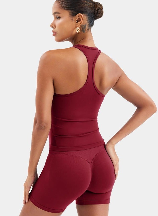 YEOREO Esteile Workout Tank Tops for Women Square Neck Sleeveless Camisole Tops Seamless Racerback Gym Athletic Yoga Shirts, Wine Red, L - Image 4