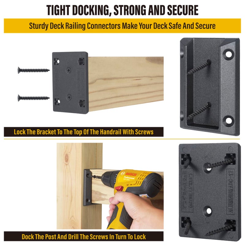 مجموعة إيبسي المكونة من 40 قطعة من دعامات درابزين سطح السفينة المصنوعة من الألومنيوم ADC-12، موصلات درابزين سطح السفينة لأعمدة درابزين سطح السفينة الخشبية مقاس 2 بوصة × 4 بوصة (في الواقع 1.5 بوصة × 3.5 بوصة) لتوصيلها بالدرابزين (أسود) - Image 4