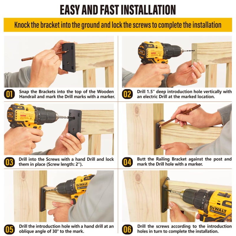 مجموعة إيبسي المكونة من 40 قطعة من دعامات درابزين سطح السفينة المصنوعة من الألومنيوم ADC-12، موصلات درابزين سطح السفينة لأعمدة درابزين سطح السفينة الخشبية مقاس 2 بوصة × 4 بوصة (في الواقع 1.5 بوصة × 3.5 بوصة) لتوصيلها بالدرابزين (أسود) - Image 5