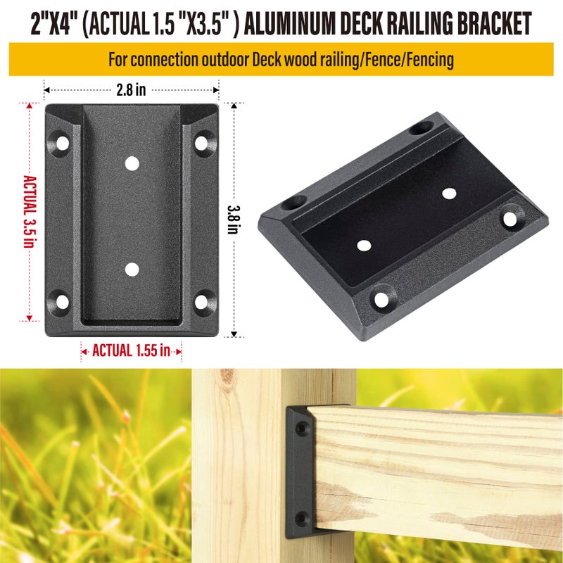 مجموعة إيبسي المكونة من 40 قطعة من دعامات درابزين سطح السفينة المصنوعة من الألومنيوم ADC-12، موصلات درابزين سطح السفينة لأعمدة درابزين سطح السفينة الخشبية مقاس 2 بوصة × 4 بوصة (في الواقع 1.5 بوصة × 3.5 بوصة) لتوصيلها بالدرابزين (أسود) - Image 3