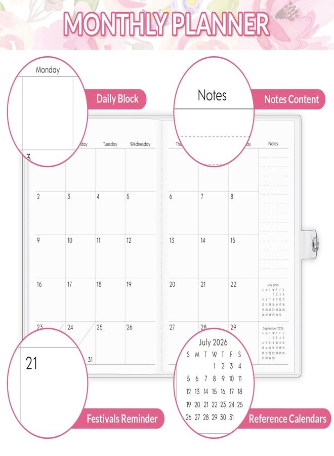 Zuozee Monthly Planner 2025-2027, Monthly Calendar 2026 Planner (July 2025 Until December 2027), 5.9'' x 8.4'', A5 Planner with PVC Cover, Perfect for Office, School Organizing Planning - Pink - Image 3