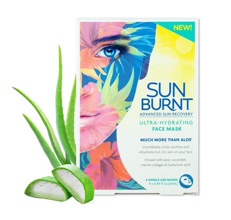 Sunburnt Ultra-Hydrating Face Sheet Mask, Advanced Sun Recovery, Treat Dry Sun Damaged Skin, For After Sun Exposure, Much More than Aloe, Soothes and Rehydrates Hot Dry Skin (4 single use masks) - Image 1