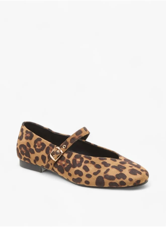 سيليست Womens Animal Print Ballerina Shoes With Buckle Closure