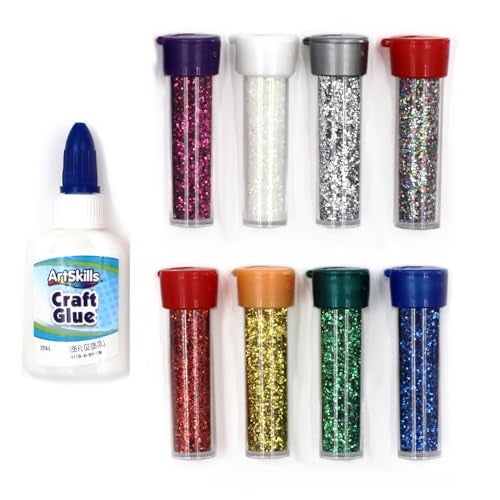 ArtSkills Ultra-Fine and Bright Glitter Shakers and Craft Glue, Arts and Crafts Supplies, Classic Colors, 9 Pieces - Image 2