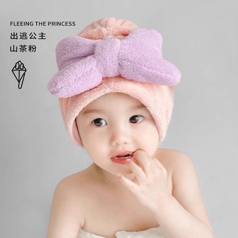 Generic Cute Bow Kids Princess Hat Quick-Dry Baby Hair Towel [Triangle hat] Camellia powder 