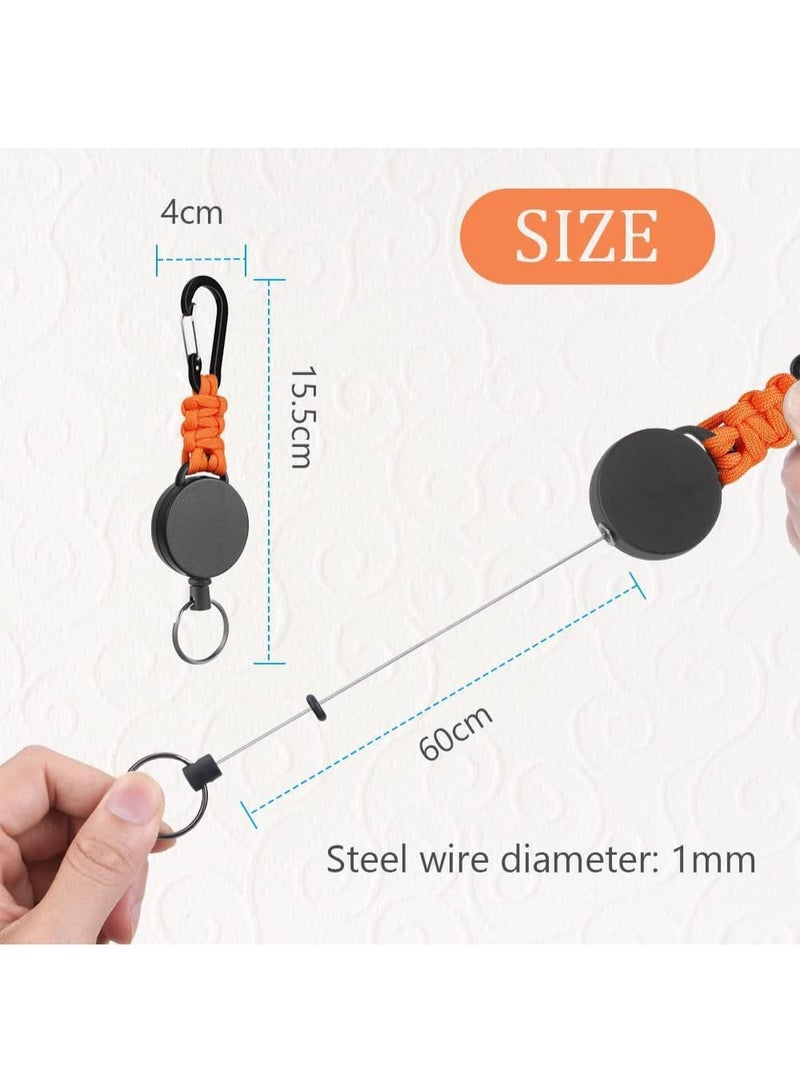 Generic Retractable Keychain Heavy Duty Carabiner Badge Holder Retractable Badge Reel ID Holder Steel Cord and Paracord Extendable Key Ring 3 Pack  - Image 2