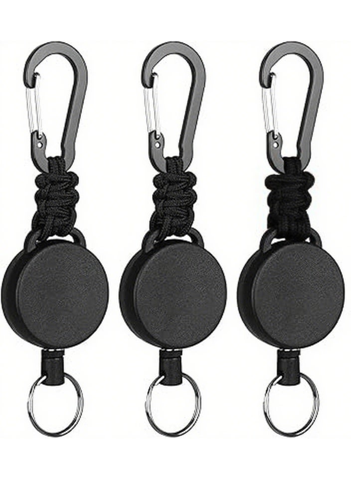 Generic Retractable Keychain Heavy Duty Carabiner Badge Holder Retractable Badge Reel ID Holder Steel Cord and Paracord Extendable Key Ring 3 Pack  - Image 1