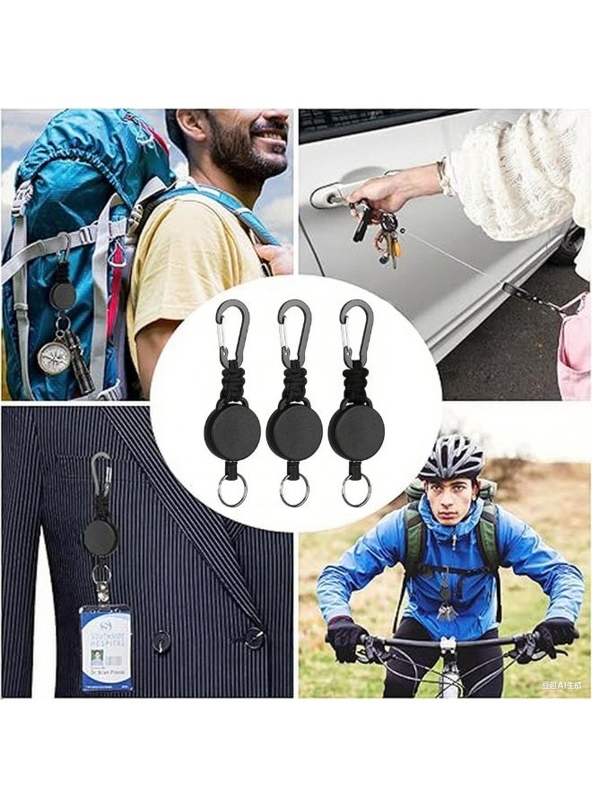 Generic Retractable Keychain Heavy Duty Carabiner Badge Holder Retractable Badge Reel ID Holder Steel Cord and Paracord Extendable Key Ring 3 Pack  - Image 5