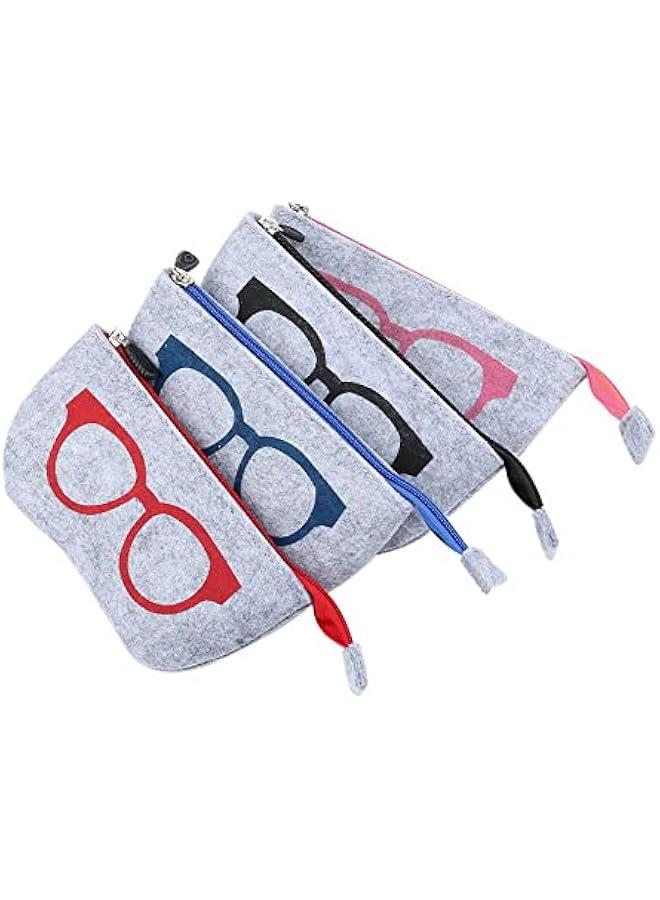 Generic 4 Pack Zipper Eye Glasses Bag Sunglasses Case Pouch Soft Felt Purse Bag Makeup Storage Pouch - Image 1