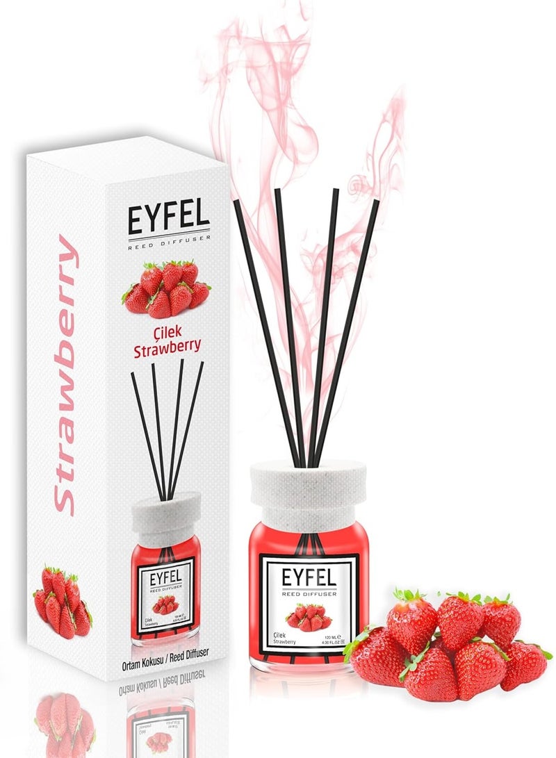 EYFEL Strawberry Diffuser Set – 120ML Premium Long-Lasting Fragrance with Elegant Diffuser Sticks for Bathrooms, Living Spaces, Offices, Shops & Showrooms  - Image 1