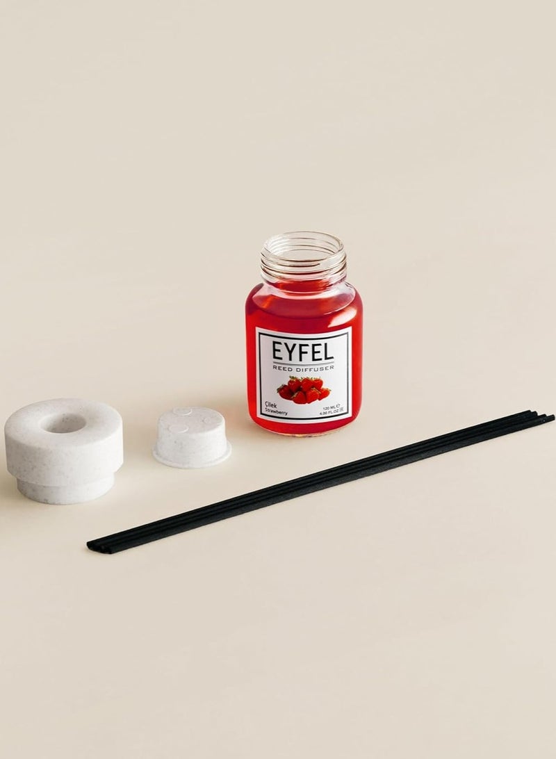 EYFEL Strawberry Diffuser Set – 120ML Premium Long-Lasting Fragrance with Elegant Diffuser Sticks for Bathrooms, Living Spaces, Offices, Shops & Showrooms  - Image 3