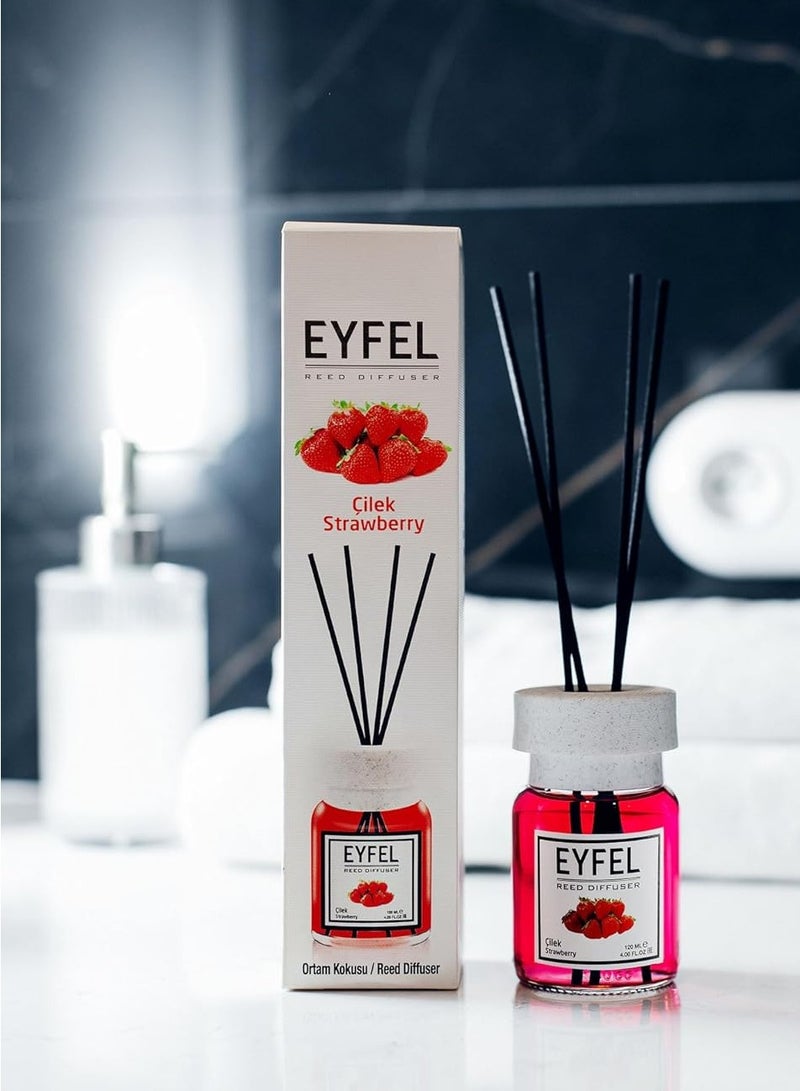EYFEL Strawberry Diffuser Set – 120ML Premium Long-Lasting Fragrance with Elegant Diffuser Sticks for Bathrooms, Living Spaces, Offices, Shops & Showrooms  - Image 4