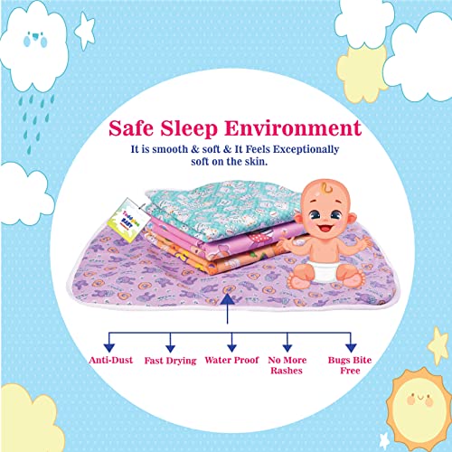 Toddylon Dry Sheets New Born Nappy Changing Clothes | Mattress | Diaper Changing Sheets | Sheets | Bed Protector | Cotton | Oil Massaging (0-6 Months) Pack of 4 - Image 5