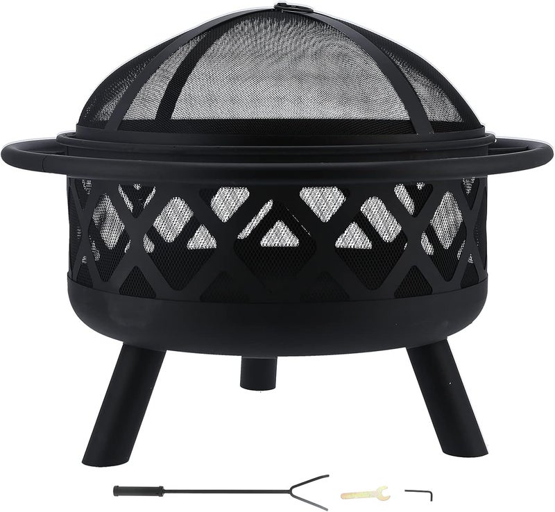 klarako Fire Pit for Garden, 29.9 Inch Outdoor Wrought Iron Round Firepit Wood Burning Firepace BBQ Charcoal Barbecue Grill Warming Fire Pit for Outside Patio Backyard Garden Picnic Camping - Image 5