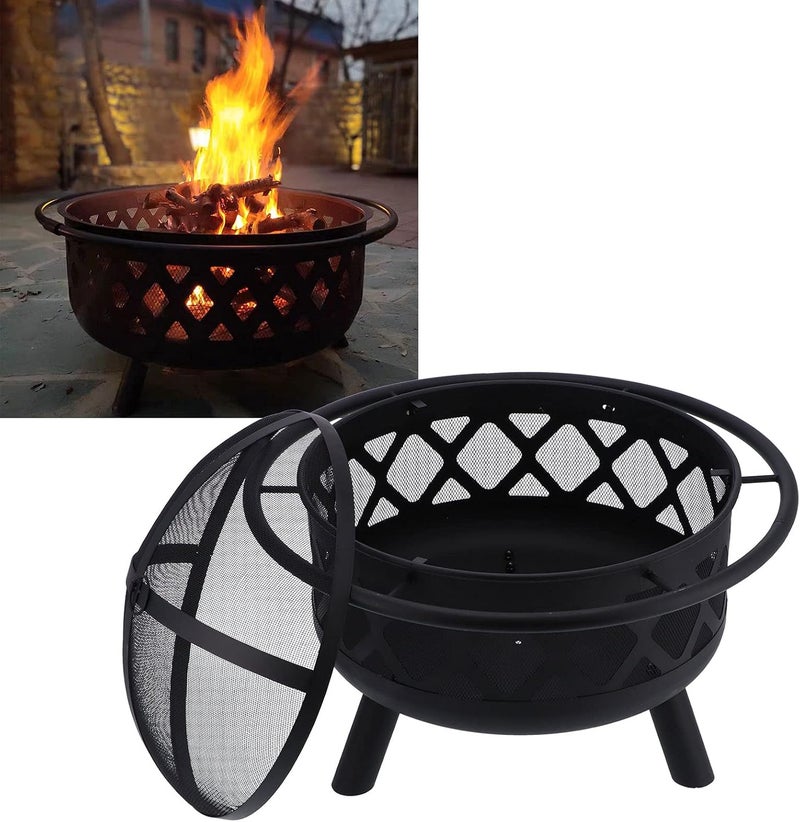 klarako Fire Pit for Garden, 29.9 Inch Outdoor Wrought Iron Round Firepit Wood Burning Firepace BBQ Charcoal Barbecue Grill Warming Fire Pit for Outside Patio Backyard Garden Picnic Camping - Image 3