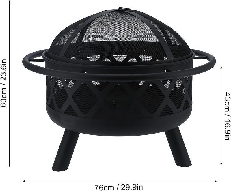 klarako Fire Pit for Garden, 29.9 Inch Outdoor Wrought Iron Round Firepit Wood Burning Firepace BBQ Charcoal Barbecue Grill Warming Fire Pit for Outside Patio Backyard Garden Picnic Camping - Image 4