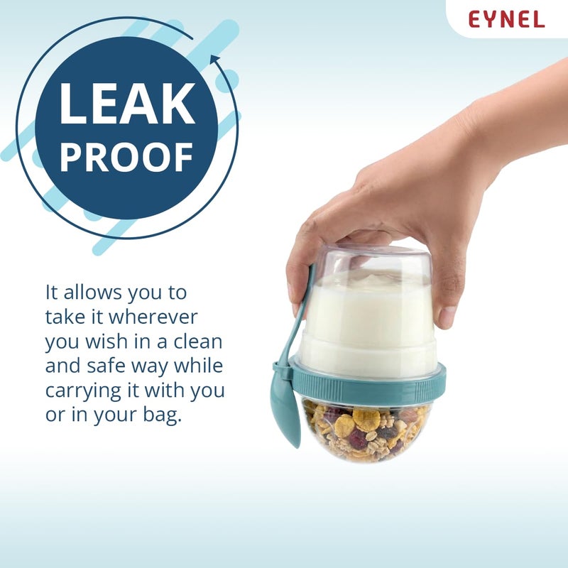 EYNEL 4 Pack 17 oz Small Breakfast On The Go Yogurt Parfait Cups, Reusable Plastic Containers with Lids and Spoons, Perfect Jars for Overnight Oats Cereal Granola Oatmeal (4 Colors Set) - Image 4