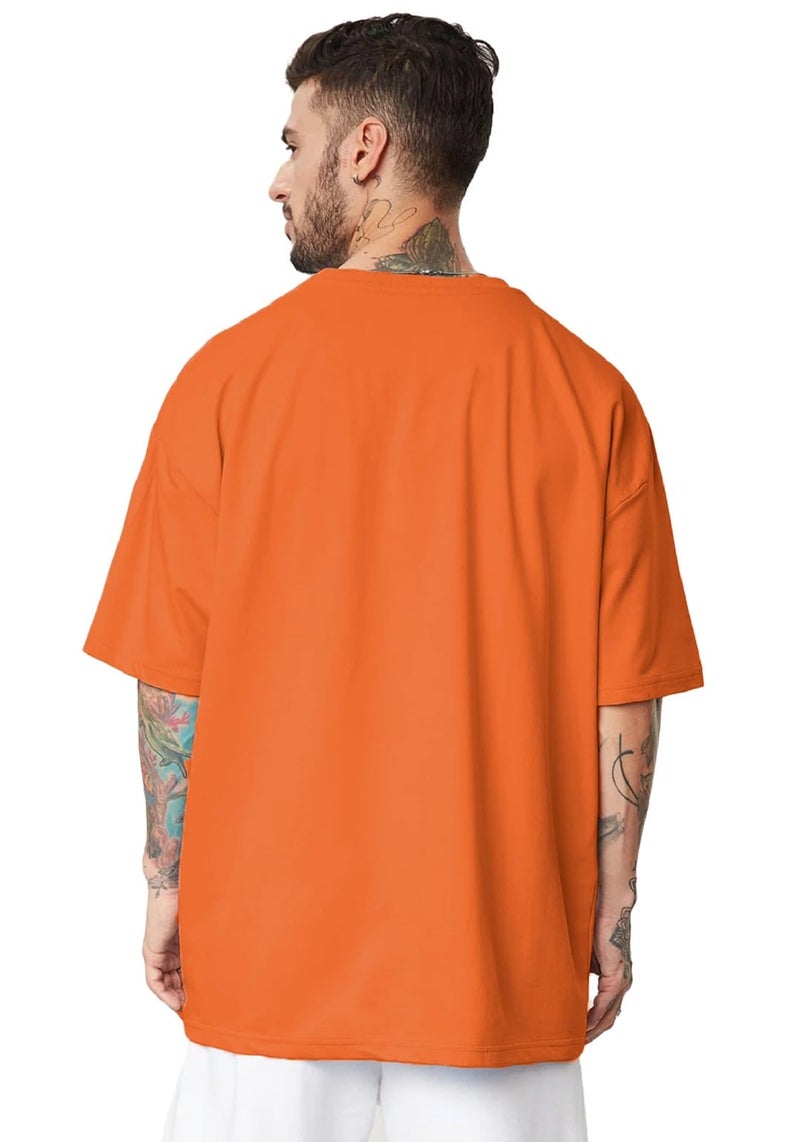 LEOTUDE Men's Oversize Round Neck Oversized Fit T-Shirt (Fs49_Men_Groovy_P_Orange1_Xl) Orange - Image 5