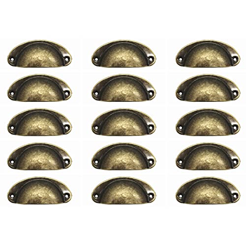 WEICHUAN 15PCS Antique Brass Iron Drawer Knobs Pulls Handles - Vintage Kitchen Cabinets Furniture Wardrobe Medicine Pull Handle(Length: 81mm Width: 32mm) - Image 1
