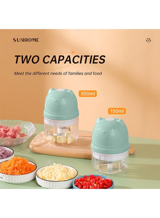 صن هوم 2-in-1 Mini Electric Food Chopper Mixer 150ml + 300ml 45W SH-188L أخضر / شفاف  - Image 4