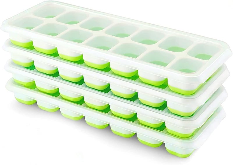 Airabc Ice Cube Tray, Pack of 4 Silicone Ice Cube Trays with Lid, Space-Saving and Stackable Ice Tray Ice Cube, LFGB Certified and BPA-Free Square Ice Cube Trays Easy to Remove - Image 1