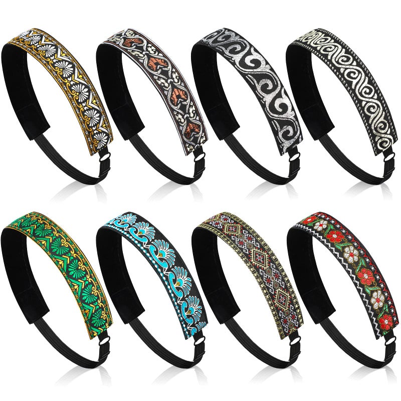 Sintege 8 Pcs Woman Elastic Headband Adjustable Non Slip Velvet Lined Headbands Solid Color Boho Hair Bands for Women Sport Yoga Work Makeup Stylish Hairband(Fresh Style) - Image 1