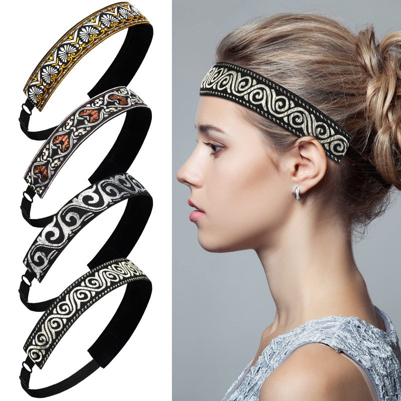 Sintege 8 Pcs Woman Elastic Headband Adjustable Non Slip Velvet Lined Headbands Solid Color Boho Hair Bands for Women Sport Yoga Work Makeup Stylish Hairband(Fresh Style) - Image 5