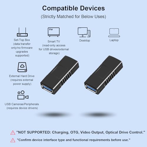 Oxsubor SuperSpeed USB 3.0 Coupler Adapter Type A Female to Female Bridge Extension Connector (2PCS) - Image 3
