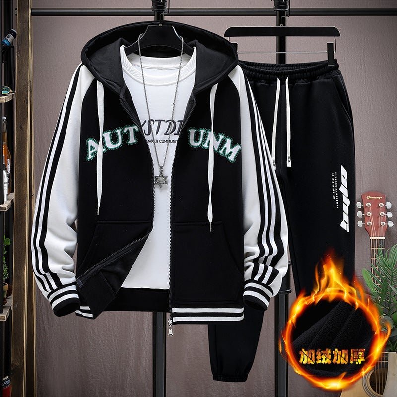 2023 Top Casual Fashion Sweater Coat Jacket Casual Pants Trousers Fleece-Lined Thickened Suit Two-Piece Set - Image 4