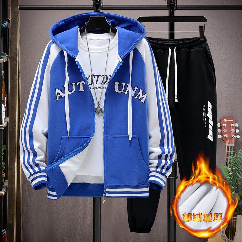 2023 Top Casual Fashion Sweater Coat Jacket Casual Pants Trousers Fleece-Lined Thickened Suit Two-Piece Set - Image 2