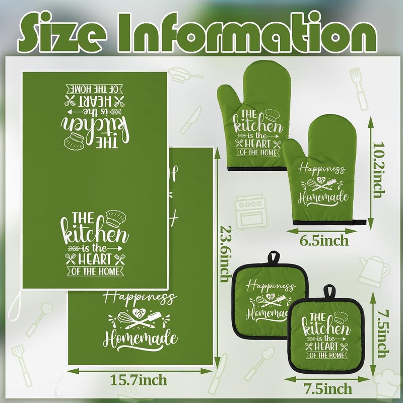 Sratte 6 Pcs Kitchen Decor Accessories Set Farmhouse Towels Pot Holders Oven Mitts Set 2 Dish Towels 2 Potholders 2 Cooking Mittens Oven Glove for Christmas Baking Cooking(Avocado Green,Kitchen) - Image 4