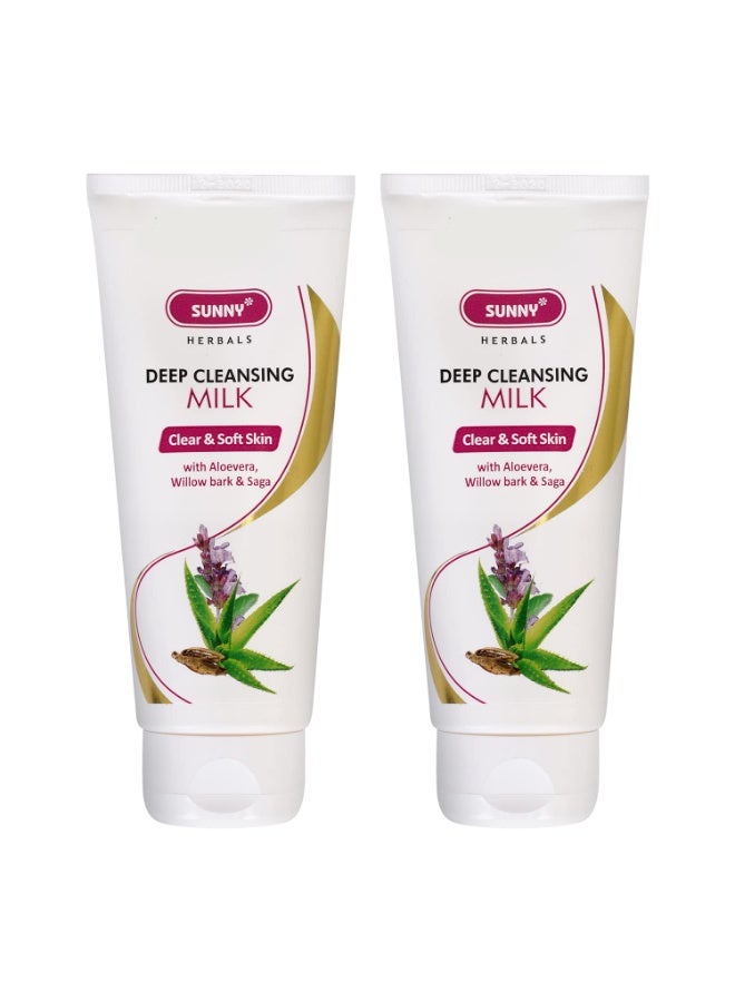Sunny Deep Cleansing Milk With Aloevera Penetrates Deep Into Skin, Removes Dirt, Grime & Make-up, Soothes & Calms Sensitive Skin | Impart A Charming & Perfect Look | All Skin Type 100ml(Pack of 2) - Image 1