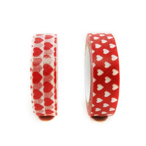 Wrapables Red Hot Hearts Japanese Washi Masking Tape (Set of 2), 10M L x 15mm W - Image 2